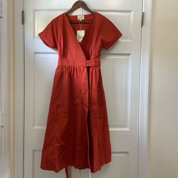 Sezane Red Midi Linen Wrap Dress NWT - Picture 4 of 6